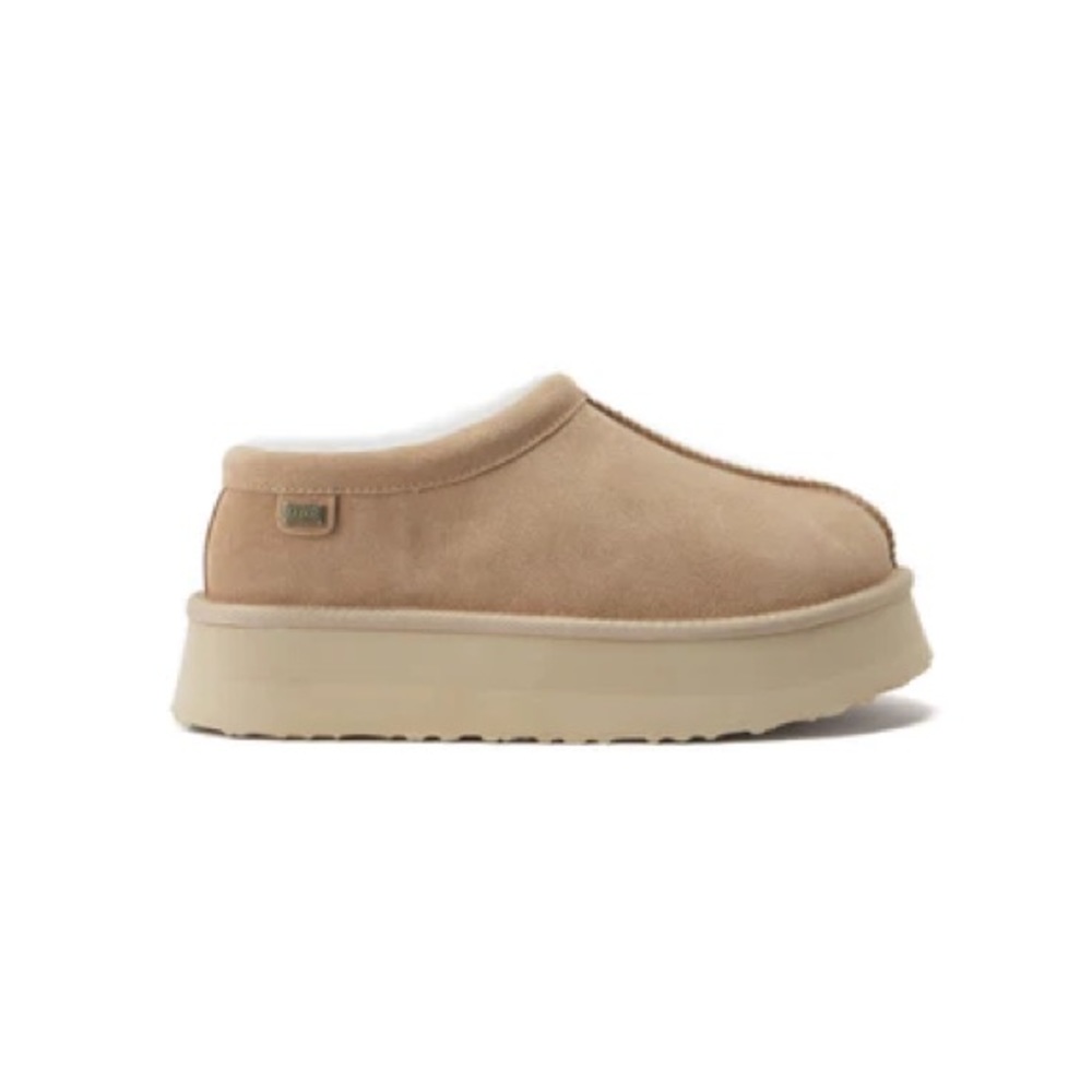 Platform Suede Shearling Slipper in Sand